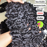 3pcs 22" Burmese curly double drawn raw hair
