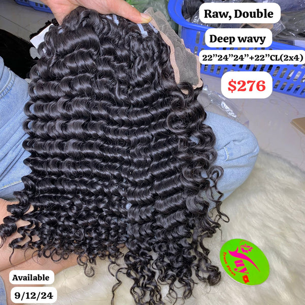 22"24"24" and 22" 2x4 closure Deep wavy double drawn raw hair
