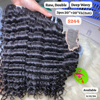 3pcs 20" and 20" 2x6 closure Deep wavy double drawn raw hair