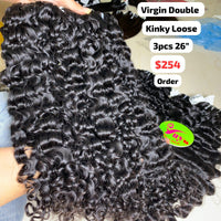 3pcs 26" Burmese kinky loose curly double drawn virgin hair