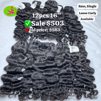 12pcs 16" Loose curly single drawn raw hair