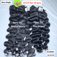 5pcs 26" Sea wave and 5pcs 24" Water wave single drawn raw hair (10 bundles)