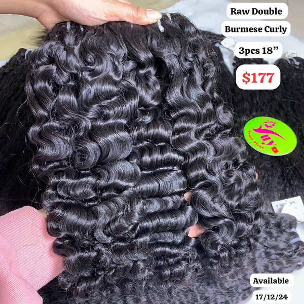 3pcs 18" Burmese curly double drawn raw hair