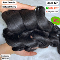 3pcs 12" Natural wave double drawn raw hair