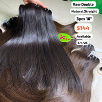 3pcs 16" Straight double drawn raw hair