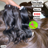 3pcs 14" Slight wave single drawn raw hair
