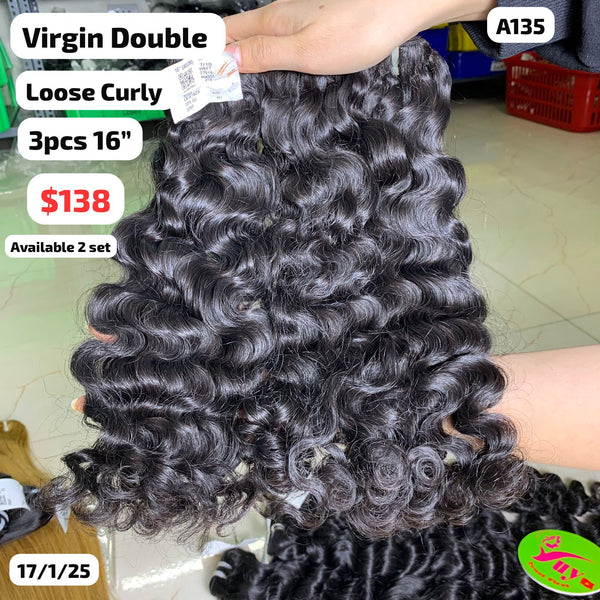 3pcs 16" Loose curly double drawn virgin hair (A135)