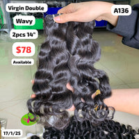 2pcs 14" Wavy double drawn virgin hair (A136)