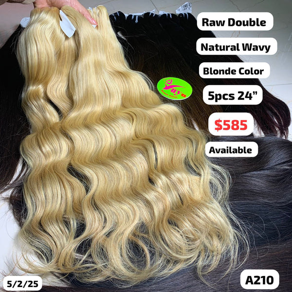 5pcs 24" Natural wave double drawn blonde color raw hair (A210)