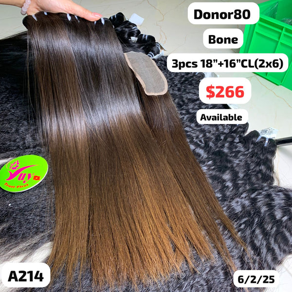 3pcs 18" and 16" 2x6 closure bone straight single donor hair (A214)
