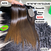 16"16"18" and 14" 2x6 closure bone straight single donor hair (A215)