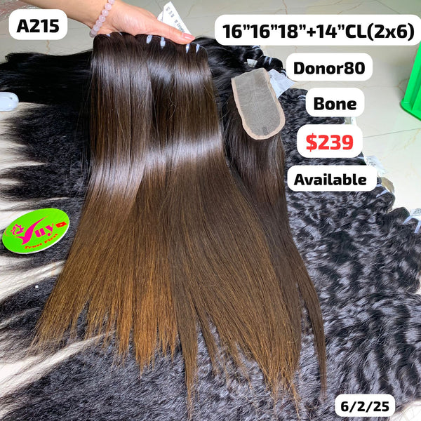 16"16"18" and 14" 2x6 closure bone straight single donor hair (A215)