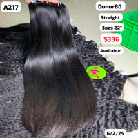 3pcs 22" Natural straight single donor hair (A217)