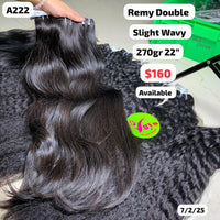 270g 22" Slight wave double drawn remy hair (A222)