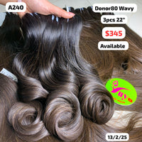 3pcs 22" Wavy single donor hair (A240)
