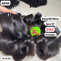 3pcs 16" Wavy single donor hair (A249)