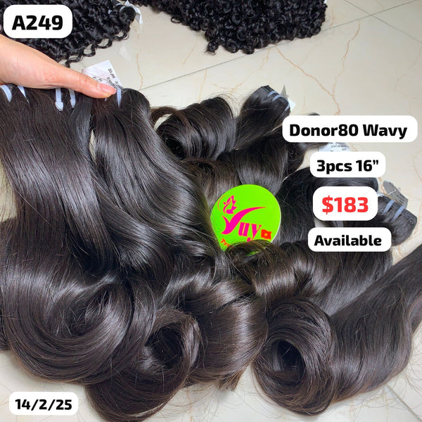 3pcs 16" Wavy single donor hair (A249)