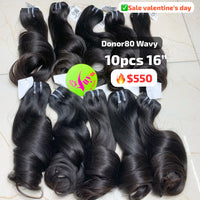 10pcs 16" Wavy single donor hair