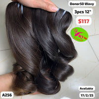 3pcs 12" Wavy single donor hair (A256)