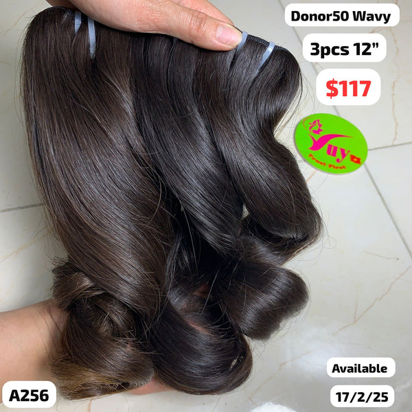 3pcs 12" Wavy single donor hair (A256)