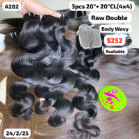 3pcs 20" and 20" 4x4 closure Body wavy double drawn raw hair (A282)