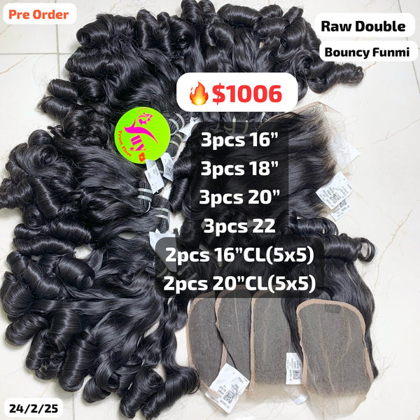 [PRE-ORDER] Deal 12pcs 16' to 22" and 4 closure 5x5 Bouncy funmi double drawn raw hair