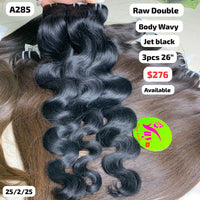 3pcs 26" Body wavy double drawn jet black color raw hair (A285)