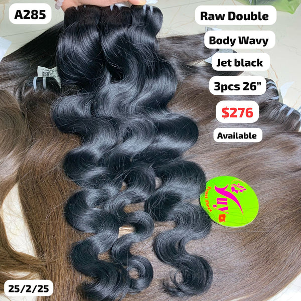 3pcs 26" Body wavy double drawn jet black color raw hair (A285)