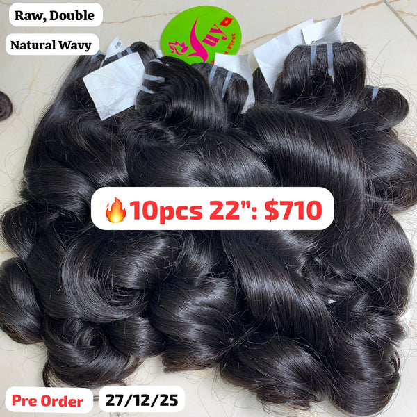 [PRE-ORDER] DEAL 10pcs 22" Natural wavy double drawn raw hair