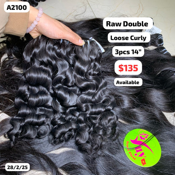 3pcs 14" Loose curly double drawn raw hair (A2100)