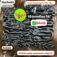 Deal 10pcs 14" Loose curly double drawn raw hair