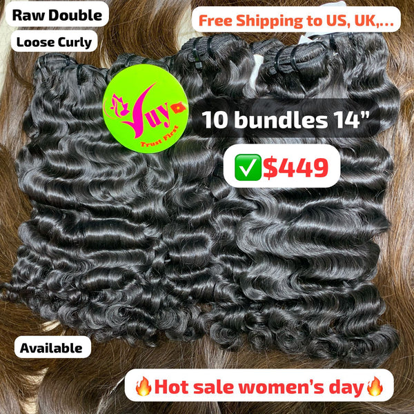 Deal 10pcs 14" Loose curly double drawn raw hair