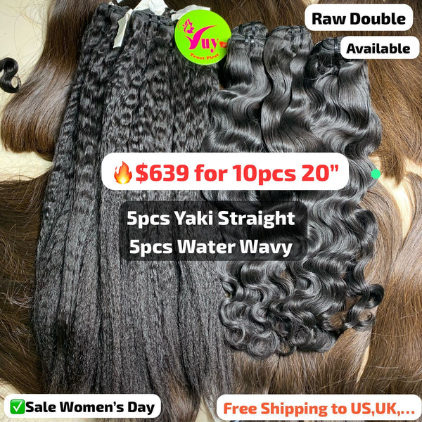 Deal 10pcs 20": 5pcs Yaki straight and 5pcs Water wave double drawn raw hair