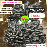 Deal 20pcs 10" Loose curly double drawn raw hair