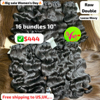 Deal 16pcs 10" Loose wavy double drawn raw hair
