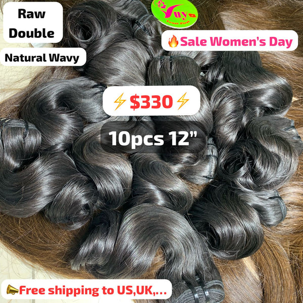 Deal 10pcs 12" Natural wavy double drawn raw hair