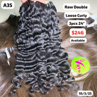 3pcs 24" Loose curly double drawn raw hair (A35)
