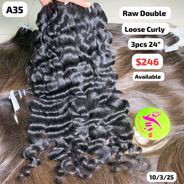 3pcs 24" Loose curly double drawn raw hair (A35)
