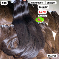 3pcs 28" Straight double drawn raw hair (A38)