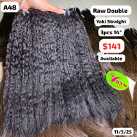 3pcs 14" Yaki straight double drawn raw hair (A48)