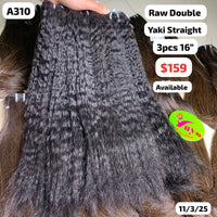 3pcs 16" Yaki straight double drawn raw hair (A310)