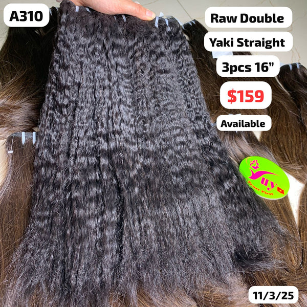 3pcs 16" Yaki straight double drawn raw hair (A310)