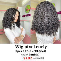 14" 2x4 closure wig Pixel curly (made from 3pcs 14" and 12" 2x4 closure double drawn raw hair)