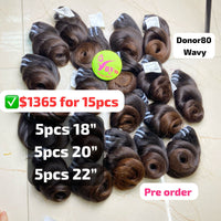 [PRE-ORDER] DEAL 15pcs Wavy brown color single donor hair: 5pcs 18" 5pcs 20" 5pcs 22"