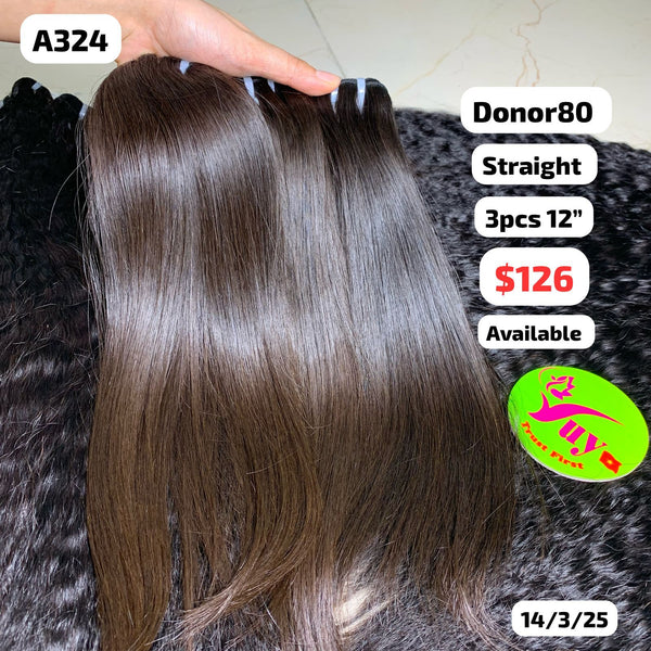 3pcs 12" Straight brown color single donor hair (A324)