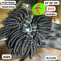 22"22"24" Steam curly single drawn virgin hair (A325)