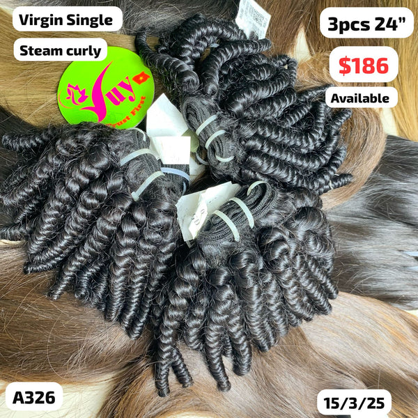 3pcs 24" Steam curly single drawn virgin hair (A326)
