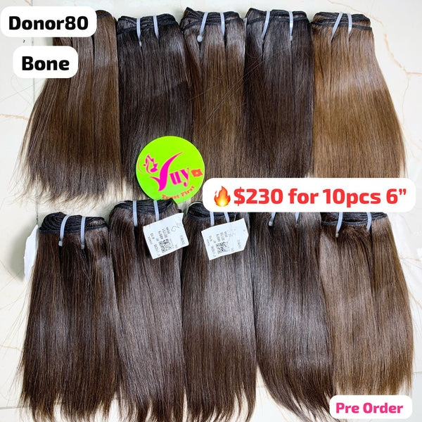 [PRE-ORDER] Deal 10pcs 6" Bone straight single donor hair