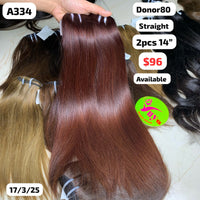 2pcs 14" Straight single donor hair (A334)
