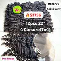 [PRE-ORDER] Deal 12pcs 22" and 4pcs 7x4 closure loose curly single donor hair